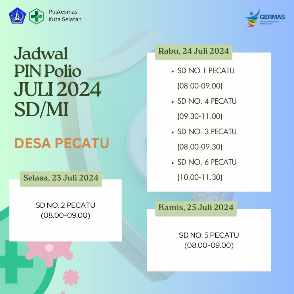 Jadwal Kegiatan Pin Polio Paud Tk Dan Sd Bulan Juli 2024